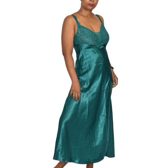 Vintage Victorias Secret Nightgown Green Satin Maxi Slip High Slit Gold Label XS - Picture 12 of 16